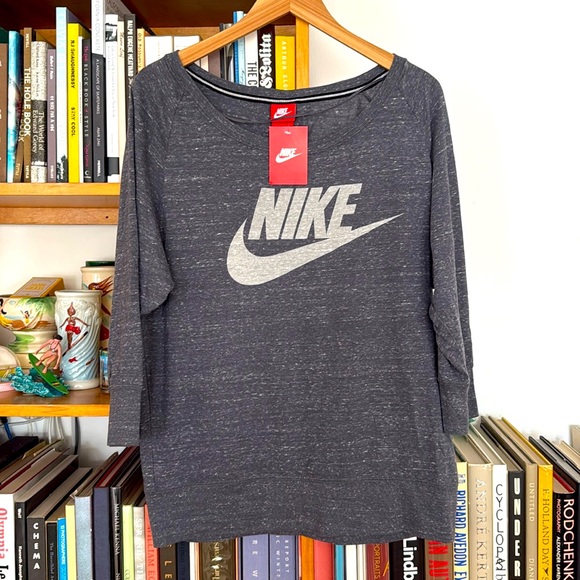 NWT Nike flecked grey 3/4 banded sleeve lightweight sweatshirt/tee Large - Picture 1 of 5
